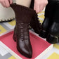 Women's Autumn Non Slip High Heel Short Martin Boots Female Winter Large Size Solid Color Warm Boots