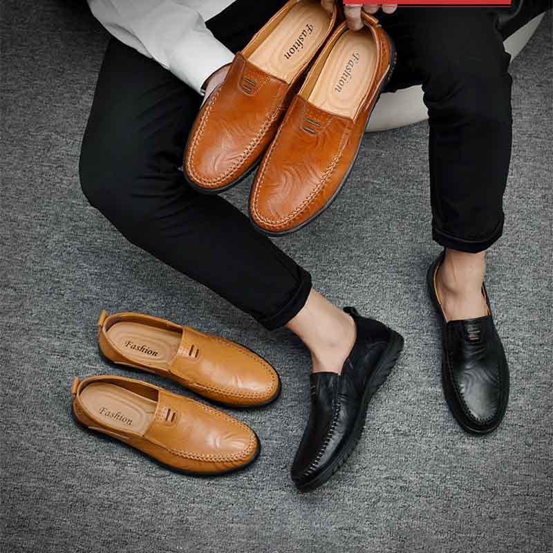 Peas shoes men's leather soft bottom driving shoes men's casual shoes Flat men's peas shoes