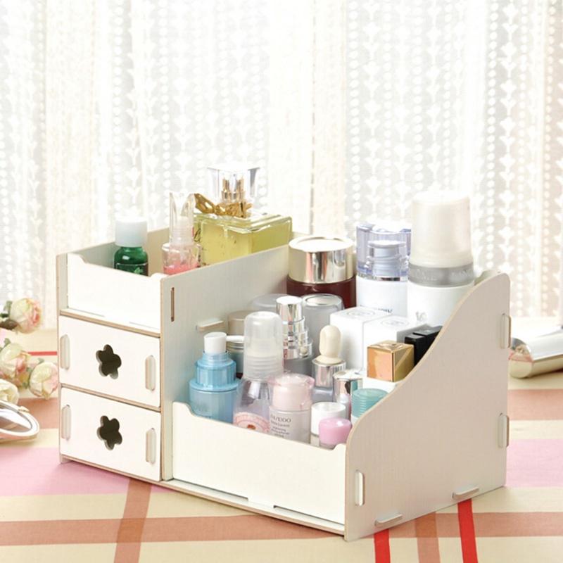 Wooden Office Storage Box Desktop Jewelry Container Organizer Cosmetic Case