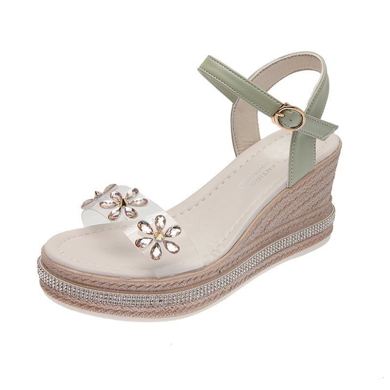 Women's Sandals Super High-heeled Wedge with Open Toe Flower Platform Sandals Waterproof Platform All-match Buckle Women's Shoes