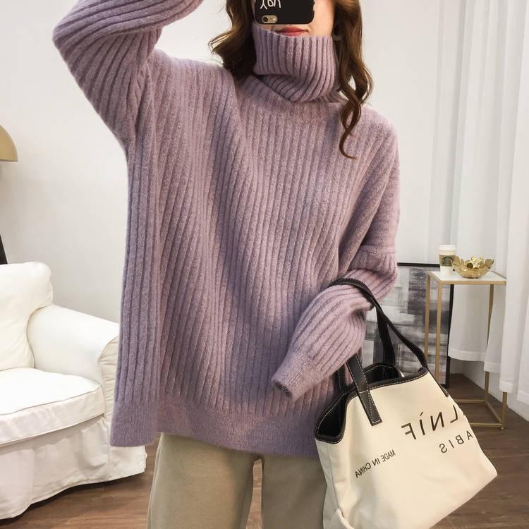 Loose Turtleneck Long-sleeved Sweater Women's Autumn and Winter Knitted Solid Color Sweater