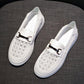 Women's Casual Flat White Shoes All-match Thin Section Breathable Loafers Women's Hollow Leather Shoes Comfortable and Breathable