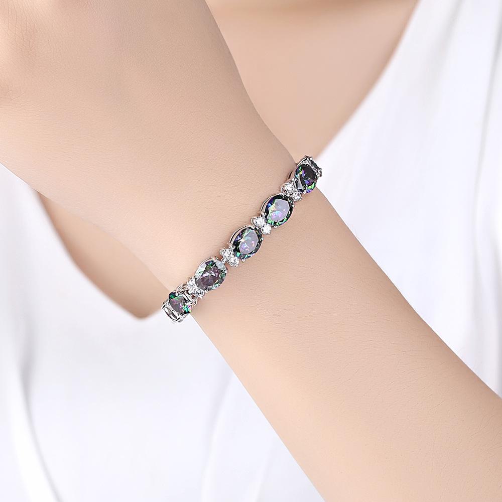 2 Colors Oval Shining Zircon Bracelets Fine Silver Chain Cuff Bracelets for Valentine's Day Gift