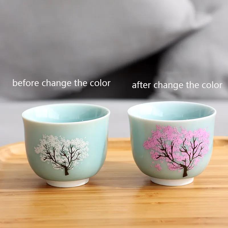 Thermochromic Cup Sakura Tea Cup Ge Kiln Open Piece Tea Cup Ceramic Kung Fu Tea Cup Master Cup