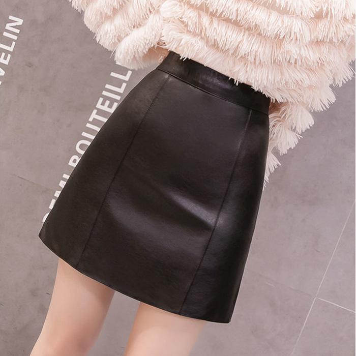 Large Size Leather Skirt Two Layers Anti-glare Back Zipper Women's Clothing High Waist A-line Skirt