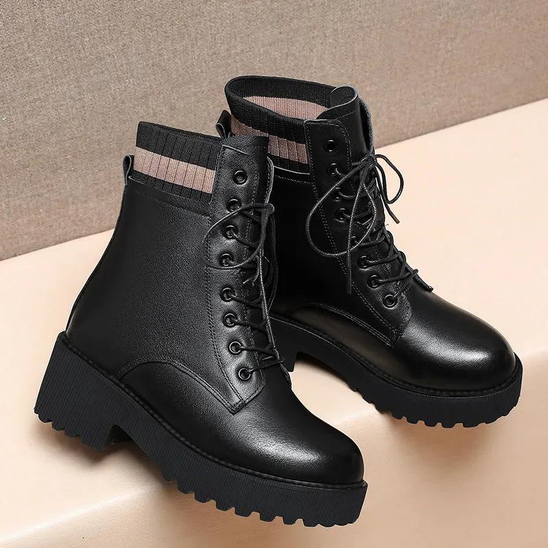 Martin Boots British Style Women Korean Short Boots Thick-soled All-match Snow Boots Women's Leather Boots