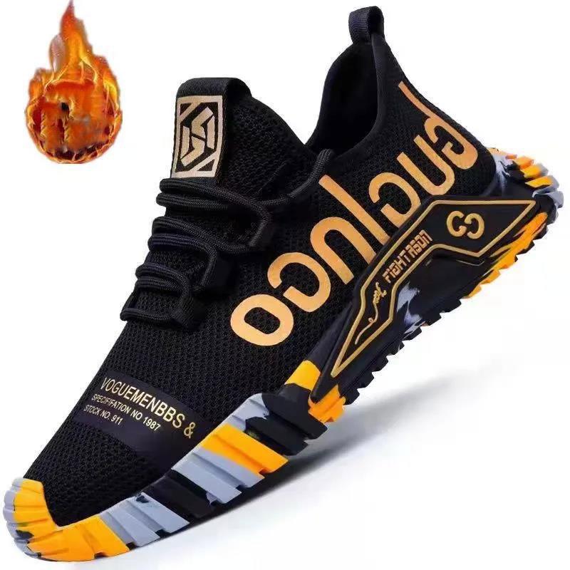 Autumn and Winter Fleece Men's Shoes Casual Breathable Sports Running Shoes Cloth Shoes Low Shoes