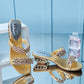 Summer Rhinestone Sandals and Slippers Women's Shoes Fashion Mid-heel Thick Heel Korean Style Hollow Heel Slippers Sandals