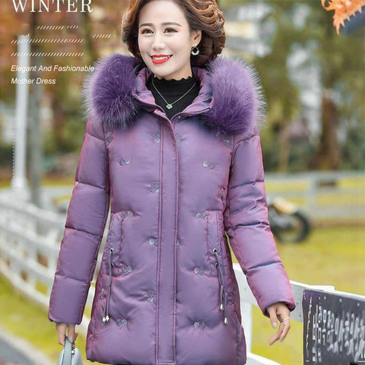 Fashion Middle-aged Mother's Winter Clothes Mid-length Coat Plus Velvet Padded Down Padded Jacket