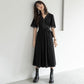 Deep V Neck Summer Dress Sundress Short Sleeve A-Line Ladies Midi Dress Fashion Casual Beach Ol Black Dress for Women