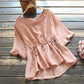 Cotton Shirt Summer Women's All-match Loose Smocked Waist Short-sleeved Shirt Lotus Leaf Sleeve Top