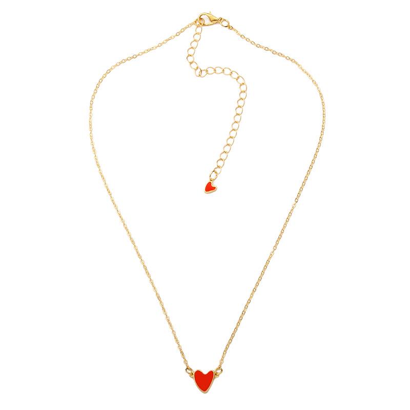 Girl Heart Red Drops Oil Simple Double Love Clavicle Chain Necklace