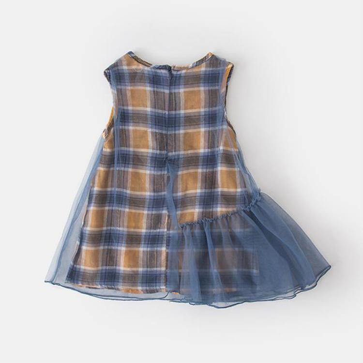 Children Dress Girls Summer Thin Dresses Plaid Sleeveless Bowknot Princess Dress Irregular Mesh Dress Vest Dress