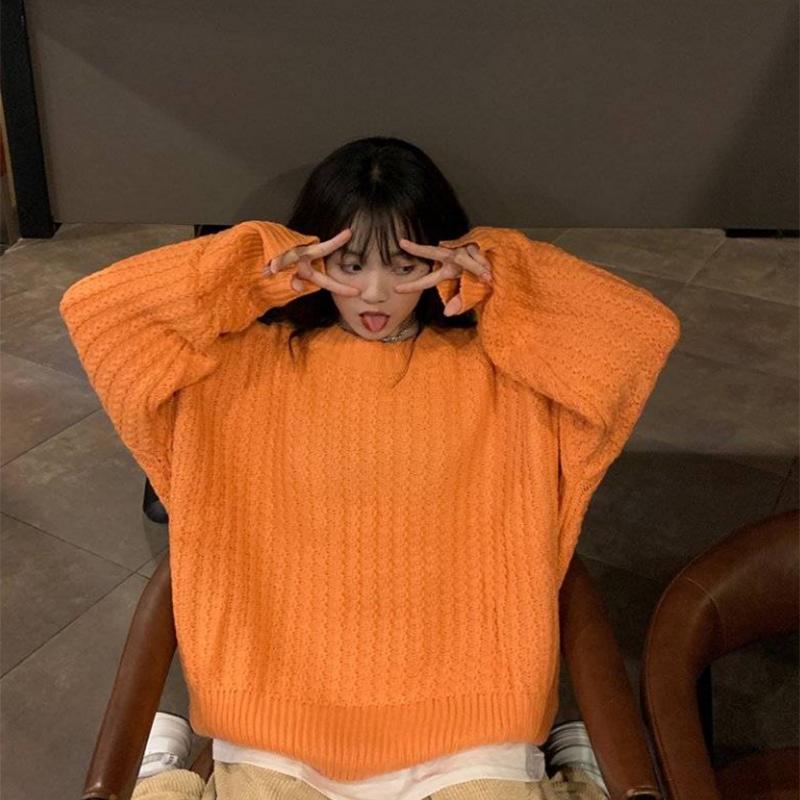 PofuloveV-neck solid sweater jacket women student lazy wind thick pullover sweater women wild