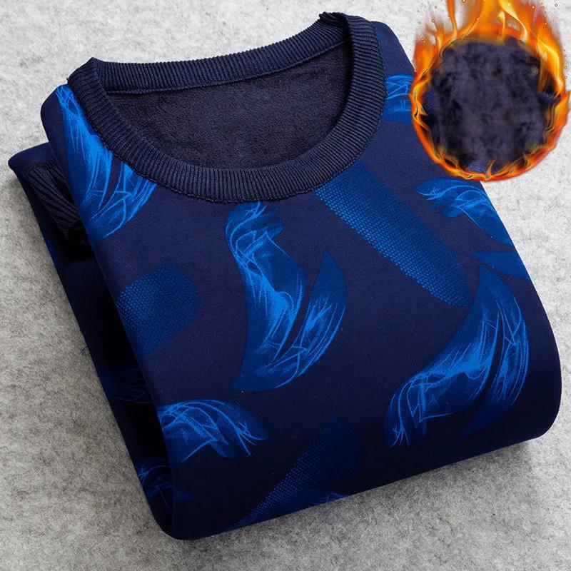 WTEMPO Men Thermal Pullover Cashmere Padded Shirt Printed Shirt Winter Soft and Comfortable Pullover