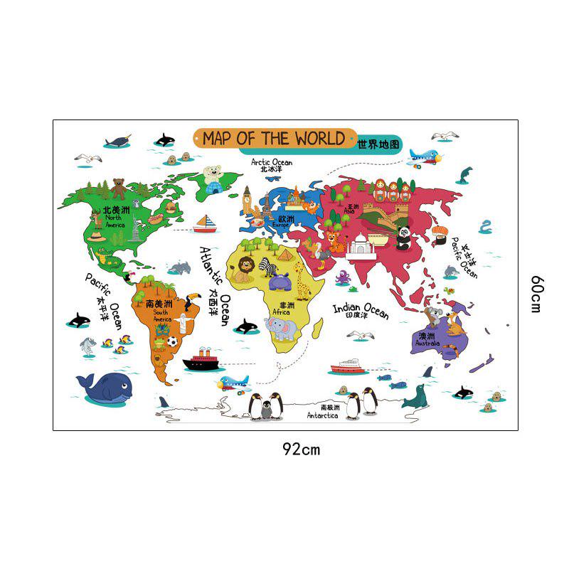 [Wall sticker] cartoon world map wall stickers for kids rooms children decals diy home room decorati
