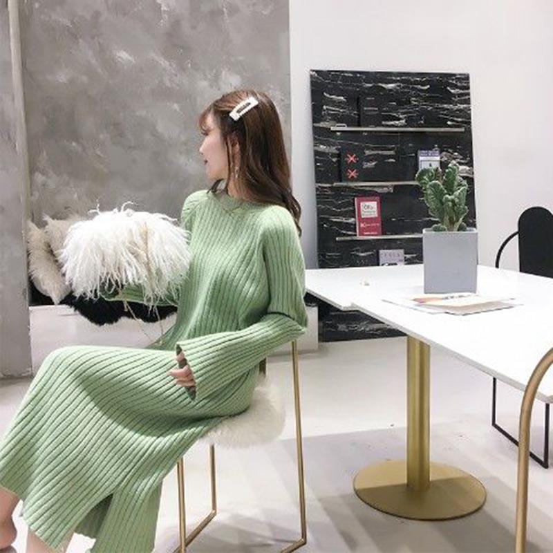 Warm Meduim Long Women Sweater Dress Female Elastic Slim Turtleneck Sweater Dress Knitted Long Dress