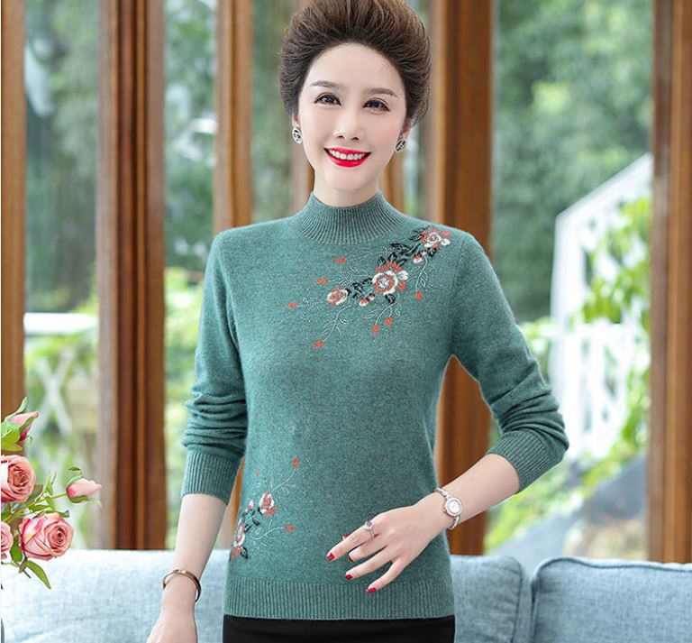 Women's Half Turtleneck Pullover Knitwear Fashion Sticky Diamond Print Long Sleeve Sweater Large Size Loose Cropped Top