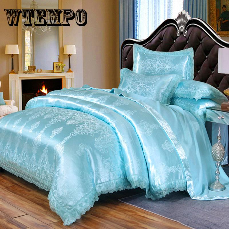 Luxury Satin Jacquard Bedding Set Queen/king Size Bed Set Lace Jacquard Satin Cover Sets Bedsheet Set