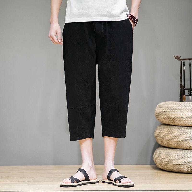 Linen Shorts Men's Loose Eight-quarter Pants Summer Thin Cotton and Linen Large Size Wide-leg Casual Harem Pants