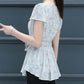 Women's Summer Short Sleeve Chiffon Shirt Waist Tie Round Neck Printed Top