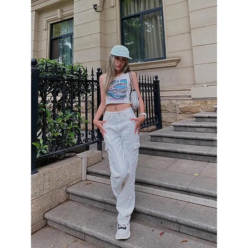 Jeans Women Korean High Waist Street Embroidery Street Wide Leg Pants Jeans for Women High Waisted Jeans Hip Hop Drag Sister Fried Street Pants