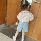 Children's Top Summer Thin Girl's Retro Style Shirt Floral Embroidery Bubble Sleeve Pleated Shirt