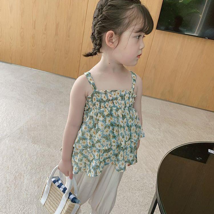 Children Dress Girls Summer Thin Dress Suspender Dress Floral Strapless Princess Dress Ruffled Vest Skirt