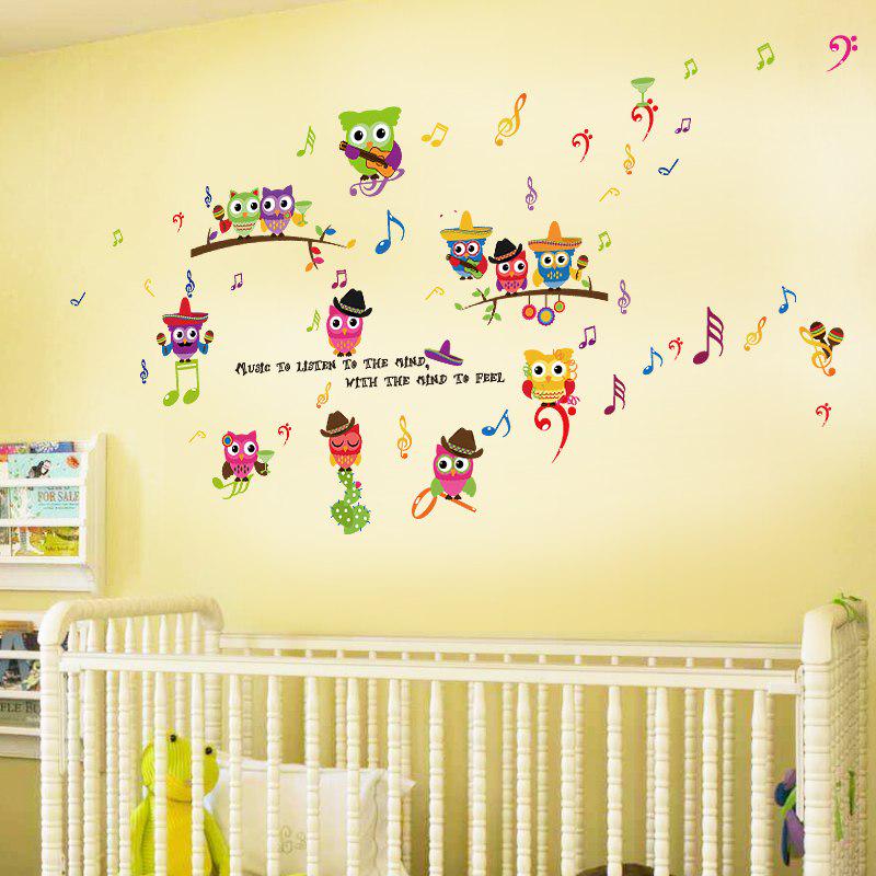 [Wall sticker ]Owl Playing Music Cartoon Children Wall Stickers For Kids Rooms Nursery Bedroom Home