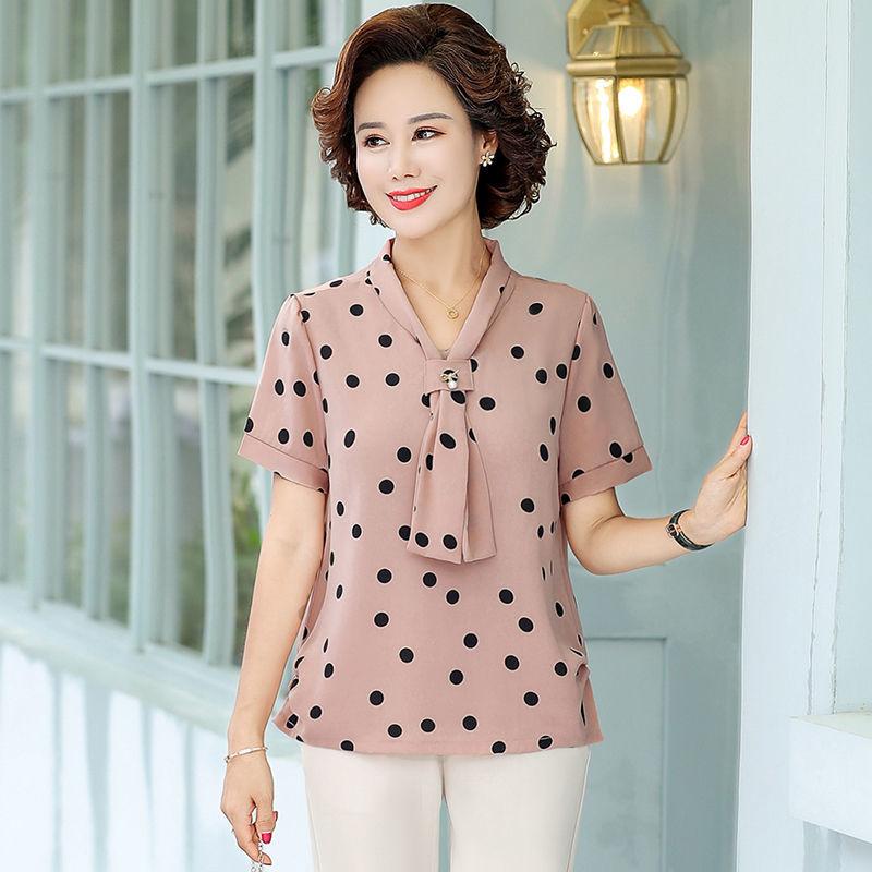 Summer Women's Short-sleeved T-shirt Plus Size Bottoming Shirt Polka Dot Shirt Fabric Light and Breathable Cool Bottoming Inner Wear