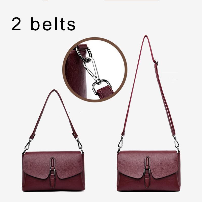 Real Cowhide Women Leather Bag Casual Female Crossbaby Bag Portable Multi-Layer Large Capacity Soft Surface Two Belts 5 Colors Removable Belt
