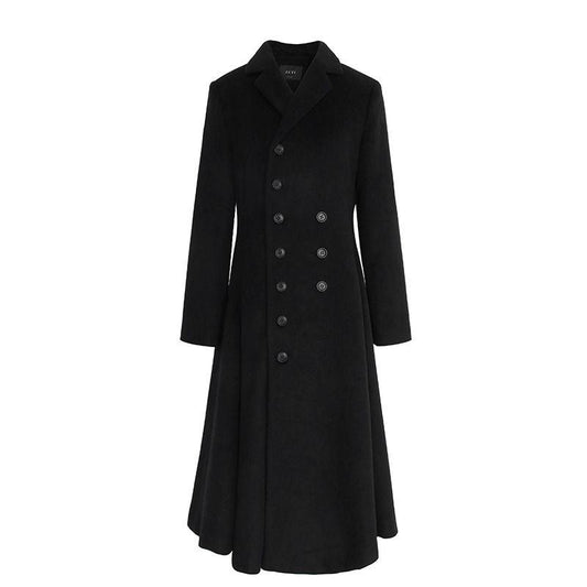 Coat Female 2019 Black Long Paragraph Over The Knee Coat Winter Double-breasted Woolen Coat Jacket