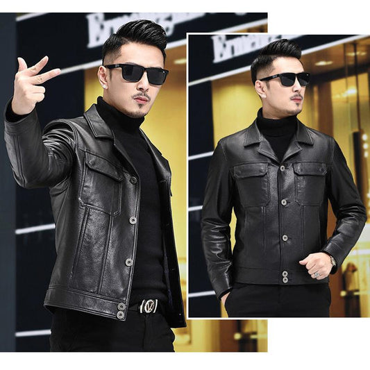 Fashion Urban Men's Jacket Autumn and Winter Fashion Trend Slim Thickening Plus Velvet Warm Sheepskin Jacket