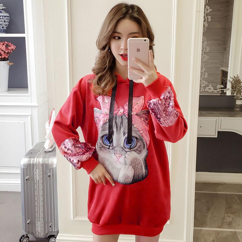 Wild large size long sleeve warm hooded Top autumn and winter sweater cotton female Sweatshirt