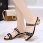 Women's Summer All-match Thick Heel Flat Rhinestone Sandals Dual-use Slippers Non-slip Wear-resistant Sandals Simple Casual Beach Shoes
