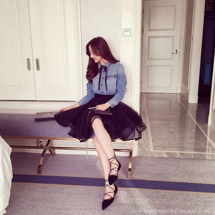 Women Anti-light Mesh Skirt with Elastic Waist Slimming Ballet Bag Hip Skirt Puff Skirts