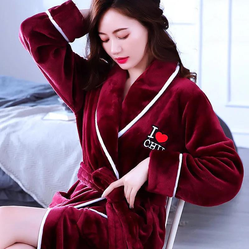Ladies Home Clothes Love U Chest Label Bathrobe Cashmere Warm Pajamas Homewear Quick-drying Robe Coat Long