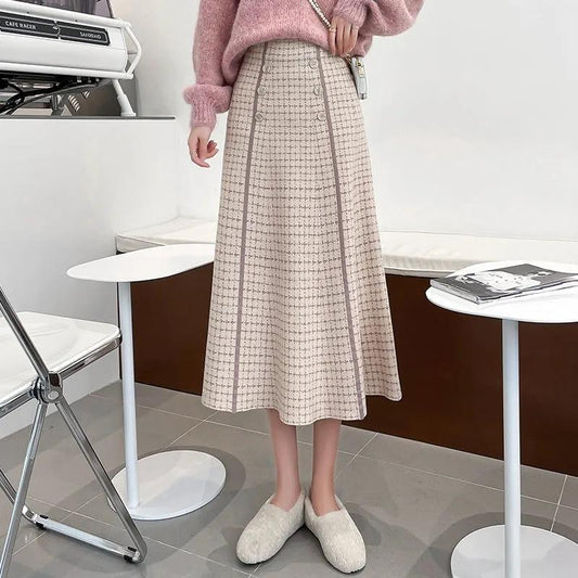 Winter Thickened Rib Knitted Large Swing Maxi Long Skirts Elegant Solid A-line Pleated Ankle Length Knit Skirts