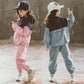 Girls' Spring and Autumn Dress Two-piece Casual Sports Splicing Contrast Color Design Loose Versatile Hooded Breathable Children's Two-piece Set