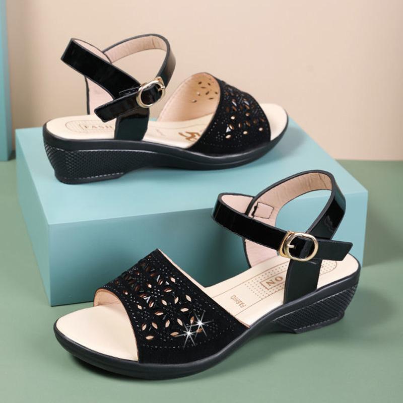 Summer Slope Heel Sandals Women's Summer Rhinestones Diamond-studded Wild Fairy Style Mother Women's Shoes