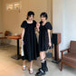 Square Neck Puff Sleeve Dress Women Summer French Retro Dress Design Women's Sweet Loose A-line Casual Mid-length Dress Skirt Length 105CM