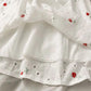 Hollow Embroidered Puff Sleeves Square Neck Short Sleeve Dress Slim Design Small Skirt