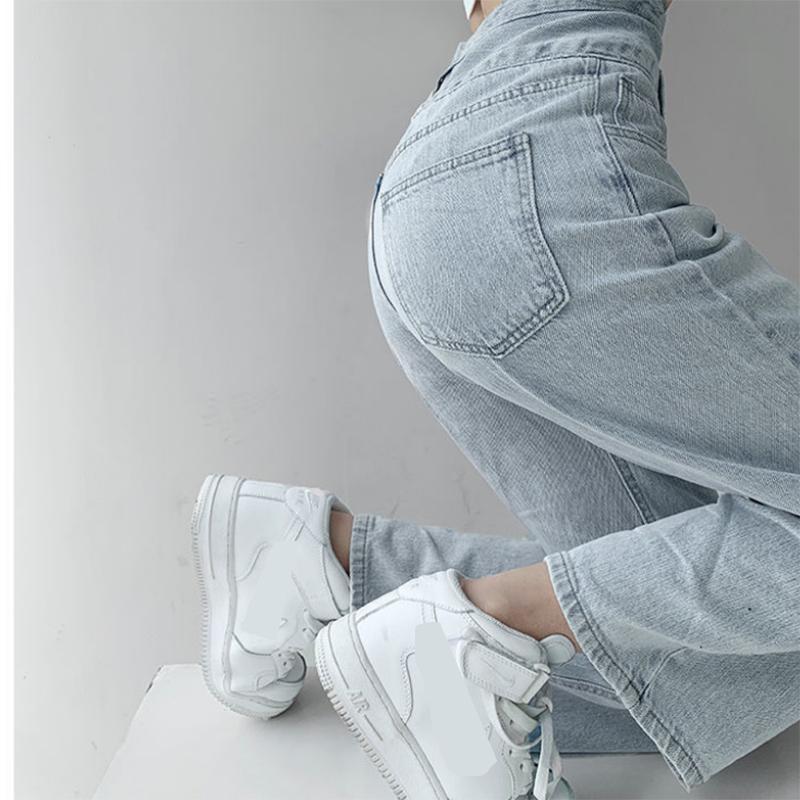 Retro High-waisted Breasted Jeans Women's Drape Loose Straight Wide-leg Trousers Casual All-match Thin Mopping Pants