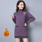 Autumn and Winter Core Yarn Plus Velvet Sweater Loose Korean Knit Sweater Half Turtleneck Neck Mid-length Sweater Skirt