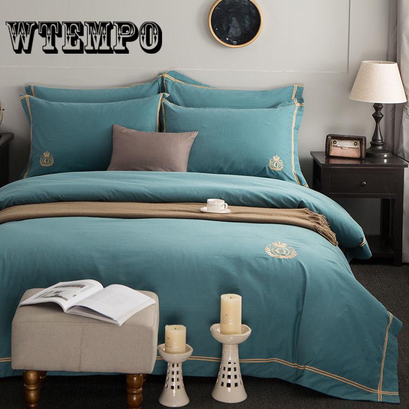Blue Solid Color Bedding Set Duvet Cover Sets Linen Bed Sets Rose Include Bed Sheet
