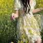 Women's Summer Dress Square Neck Floral Puff Sleeve Loose Skirt