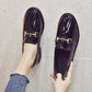 Women's Plus Size British Style Leather Shoes Girls All-match Thick Low Heels Doudou Shoes Black Slip-on Single Shoes