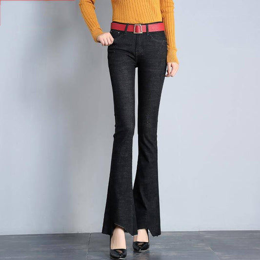 Plus Size Big Long Stretch jeans For Women Wide Leg Fringe Stretch Skinny Flare Denim pants