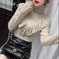 Brushed Lace Bottoming Shirt Women's Turtleneck Mesh Lace Top Slim Fit Slim Short Pullover