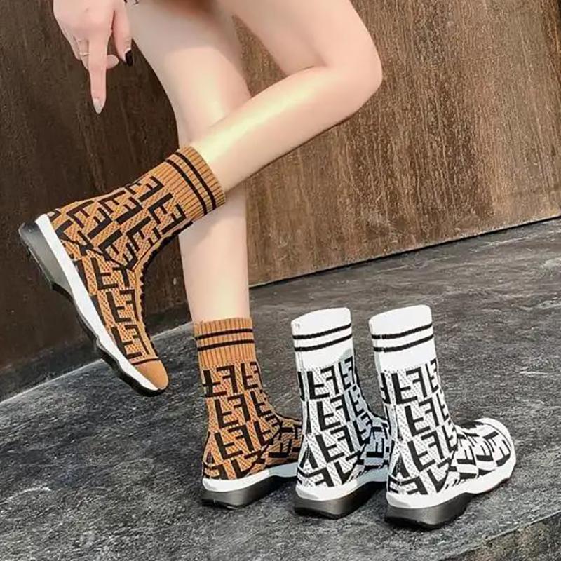 Flying Knit Stretch Socks Shoes Women's High-top Sneakers Breathable Casual Shoes